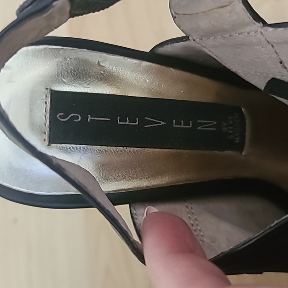 Steven by Steve Madden Sexy Black Leather Open Toe High Heels Slingback Size 5.5 - Picture 9 of 10